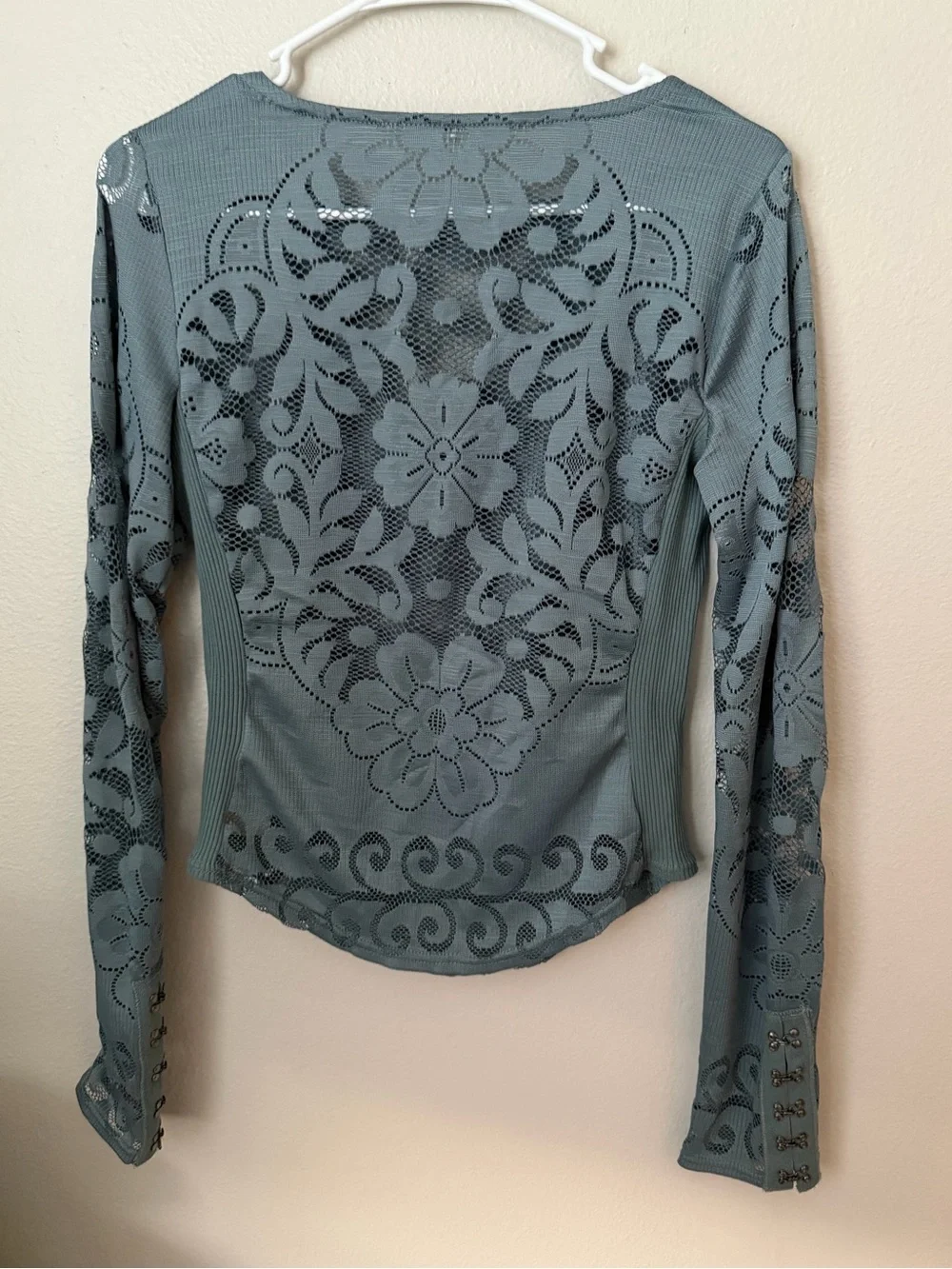 Free People Wild Roses Mesh Long Sleeve Top Blue Floral Y2K Fairycore Boho M